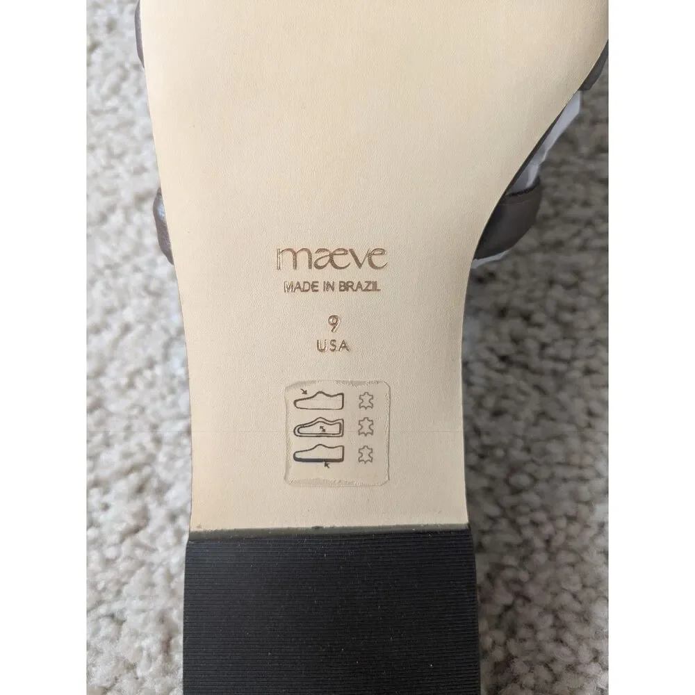 NIB Maeve Anthropologie Logo Dark Brown Leather Slide Sandals Sz 9 - Picture 6 of 10